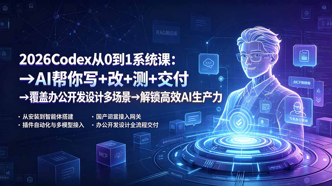 (19461期)2026Codex从0到1系统课:→AI帮你写+改+测+交付→覆盖办公开发设计多场景→解锁高效AI生产力|无忧资源社