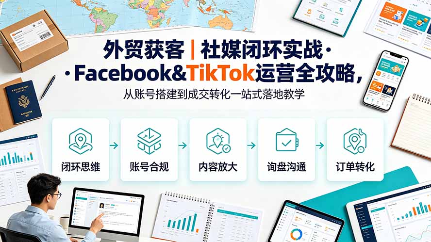 （19526期）外贸获客｜社媒闭环实战·Facebook&TikTok运营全攻略，从账号搭建到成交转化一站式落地教学|无忧资源社