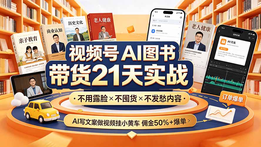 （19476期）视频号AI图书带货21天实战：不用露脸×不囤货×不发愁内容，AI写文案做视频挂小黄车，佣金50%+爆单|无忧资源社