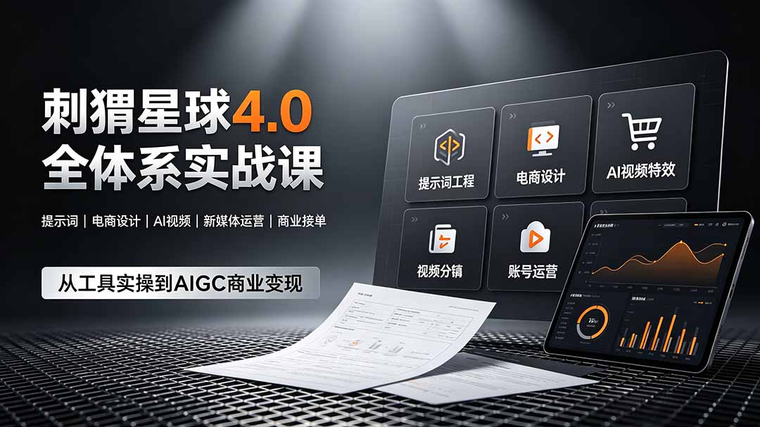 （19224期）刺猬星球4.0全体系实战课，覆盖提示词工程、电商设计、AI视频特效与新媒体运营，一站式掌握AIGC商业核心技能|无忧资源社