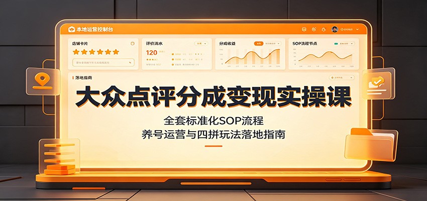 大众点评分成变现实操课：全套标准化SOP流程，养号运营与四拼玩法落地指南|无忧资源社
