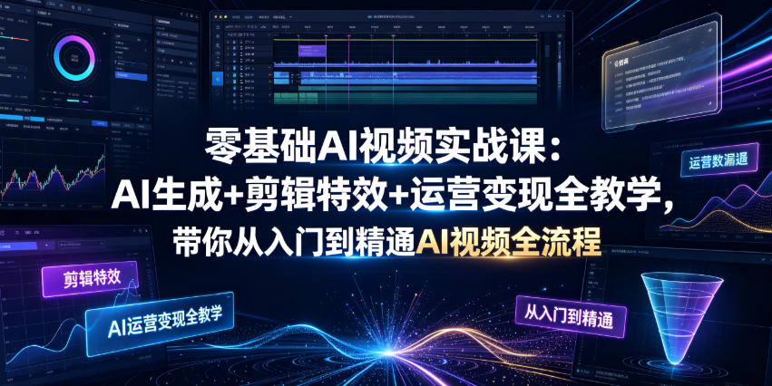 零基础AI视频实战课：AI生成+剪辑特效+运营变现全教学，带你从入门到精通AI视频全流程|无忧资源社