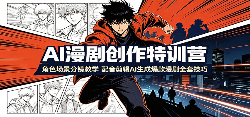 AI漫剧创作特训营：角色场景分镜教学，配音剪辑AI生成爆款漫剧全套技巧|无忧资源社