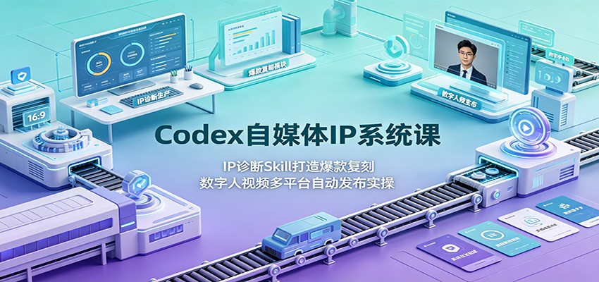 Codex自媒体IP系统课:IP诊断Skill打造爆款复刻,数字人视频多平台自动发布实操|无忧资源社
