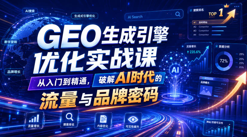 GEO生成引擎优化实战课,从入门到精通,破解AI时代的流量与品牌密码|无忧资源社