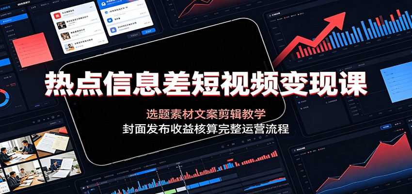 热点信息差短视频变现课：选题素材文案剪辑教学，封面发布收益核算完整运营流程|无忧资源社