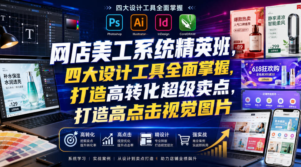 网店美工系统精英班，四大设计工具全面掌握，打造高转化超级卖点，打造高点击视觉图片（2026年7月）|无忧资源社