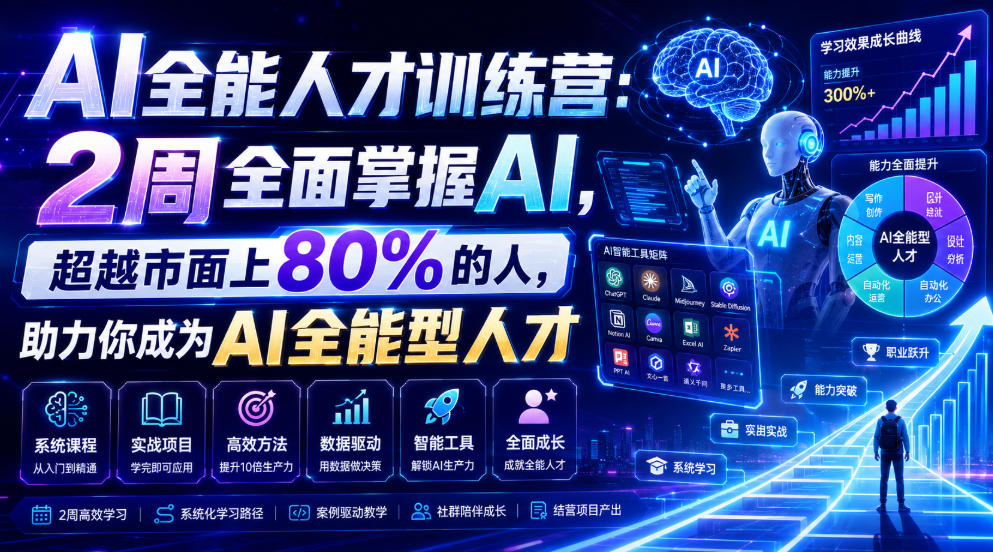 AI全能人才训练营：2周全面掌握AI，超越市面上80%的人，助力你成为AI全能型人才|无忧资源社