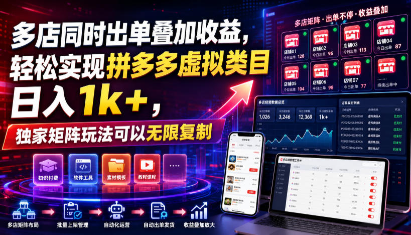 多店同时出单叠加收益，轻松实现拼多多虚拟类目日入1k+，独家矩阵玩法可以无限复制【揭秘】|无忧资源社