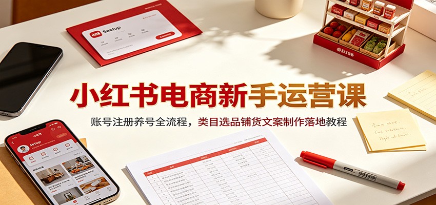 小红书电商新手运营课：账号注册养号全流程，类目选品铺货文案制作落地教程|无忧资源社