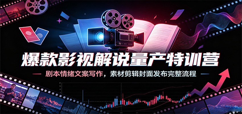 爆款影视解说量产特训营：剧本情绪文案写作，素材剪辑封面发布完整流程|无忧资源社
