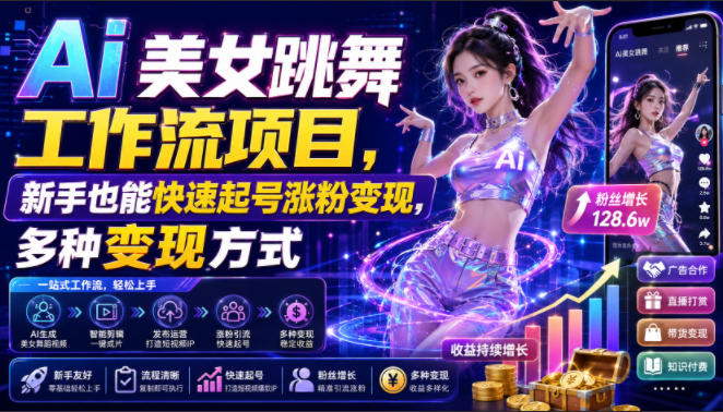 Ai美女跳舞工作流项目，新手也能快速起号涨粉变现，多种变现方式|无忧资源社