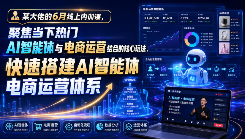 某大佬的6月线上内训课，聚焦当下热门AI智能体与电商运营结合的核心玩法，快速搭建AI智能体电商运营体系|无忧资源社