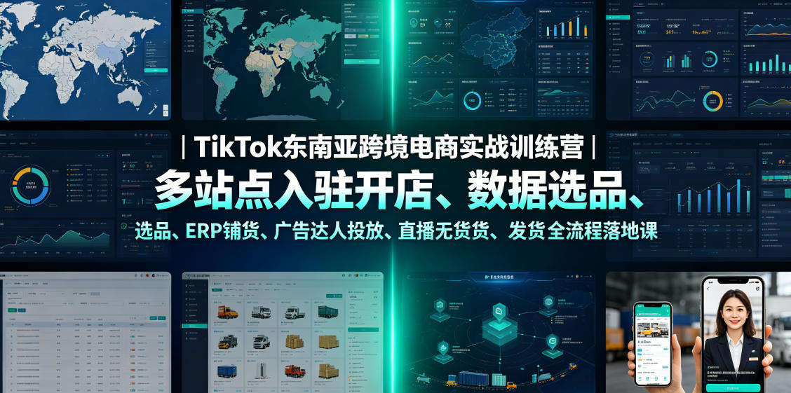 TikTok东南亚跨境电商实战训练营｜多站点入驻开店、数据选品、ERP铺货、广告达人投放、直播无货源发货全流程落地课|无忧资源社