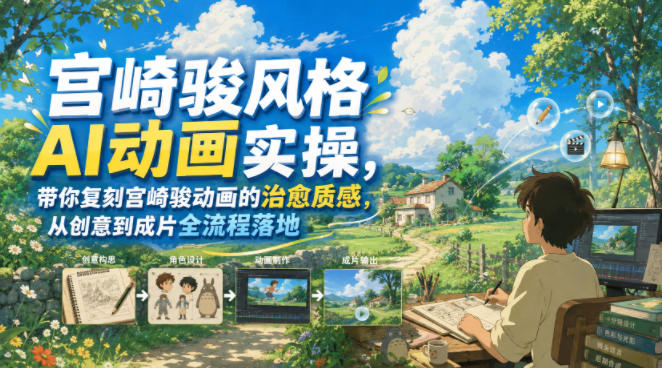 宫崎骏风格AI动画实操，带你复刻宫崎骏动画的治愈质感，从创意到成片全流程落地|无忧资源社