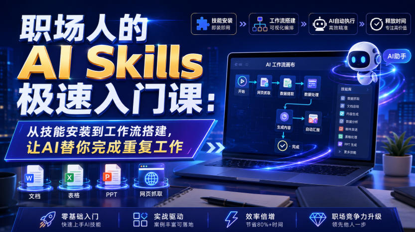 职场人的AI Skills极速入门课：从技能安装到工作流搭建，让AI替你完成重复工作|无忧资源社