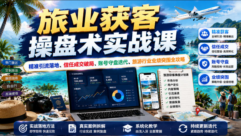 旅业获客操盘术实战课｜精准引流落地、信任成交破局、账号守盘迭代、旅游行业业绩突围全攻略|无忧资源社