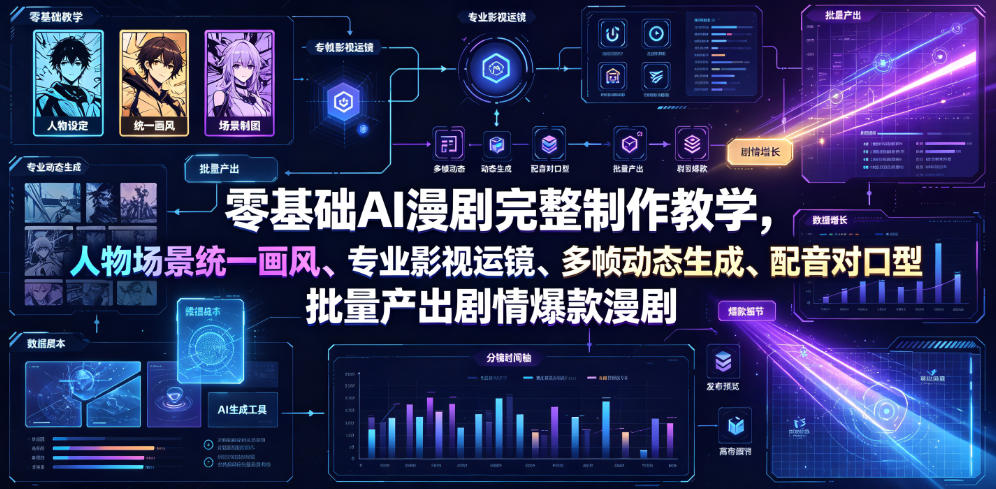 零基础AI漫剧完整制作教学，人物场景统一画风、专业影视运镜、多帧动态生成、配音对口型，批量产出剧情爆款漫剧|无忧资源社