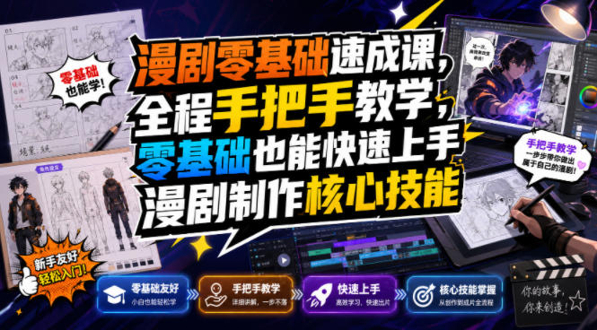 漫剧零基础速成课，全程手把手教学，零基础也能快速上手漫剧制作核心技能|无忧资源社