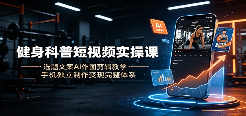 健身科普短视频实操课：选题文案AI作图剪辑教学，手机独立制作变现完整体系|无忧资源社