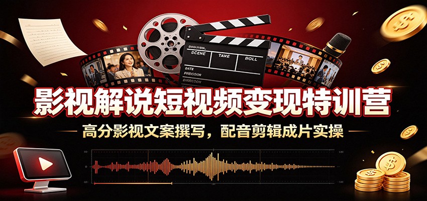 影视解说短视频变现特训营：高分影视文案撰写，配音剪辑成片实操|无忧资源社