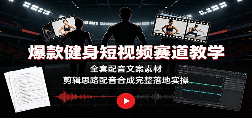 爆款健身短视频赛道教学：全套配音文案素材，剪辑思路配音合成完整落地实操|无忧资源社