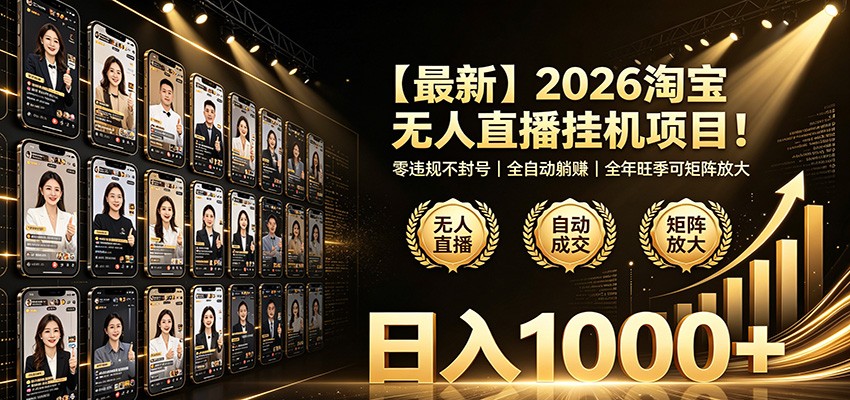最新2026淘宝无人直播挂机项目！零违规不封号，全自动躺赚，日入1000+|无忧资源社