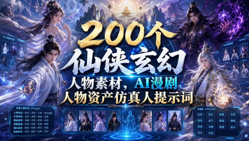 200个仙侠玄幻人物素材，AI漫剧人物资产仿真人提示词|无忧资源社