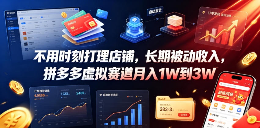 不用时刻打理店铺,长期被动收入,拼多多虚拟赛道月入1W到3W【揭秘】|无忧资源社