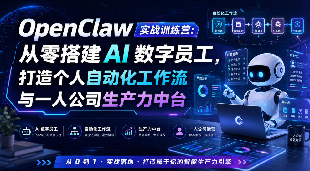 OpenClaw实战训练营：从零搭建AI数字员工，打造个人自动化工作流与一人公司生产力中台|无忧资源社