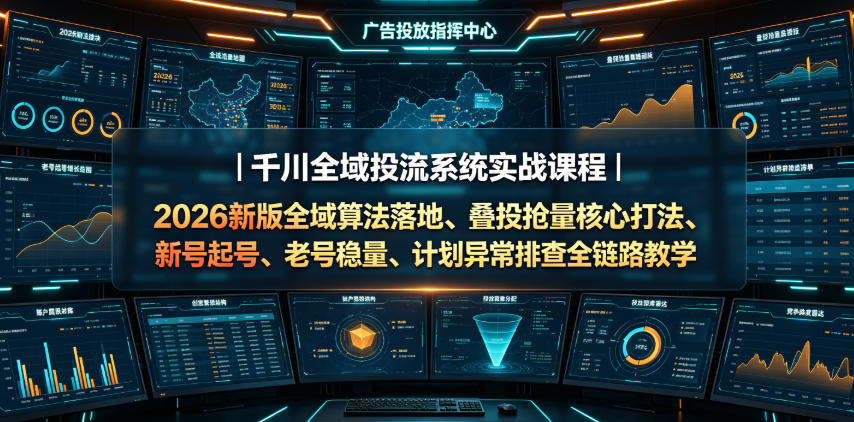 千川全域投流系统实战课程｜2026新版全域算法落地、叠投抢量核心打法、新号起号、老号稳量、计划异常排查全链路教学|无忧资源社