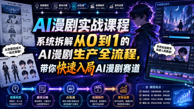 AI漫剧实战课程，系统拆解从0到1的AI漫剧生产全流程，带你快速入局AI漫剧赛道|无忧资源社