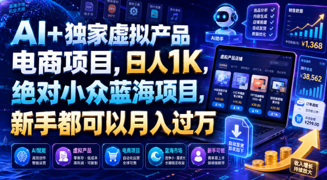 AI+独家虚拟产品电商项目，日人1K，绝对小众蓝海项目，新手都可以月入过万【揭秘】|无忧资源社