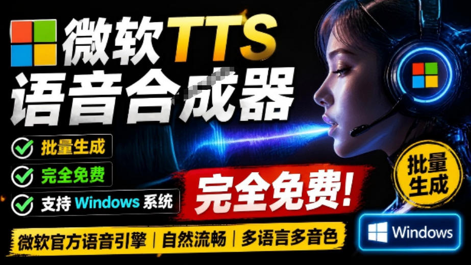 微软TTS免费语音配音生成器，完全免费，支持多语音、多音色选择，Windows系统专用TTS语音合成器|无忧资源社