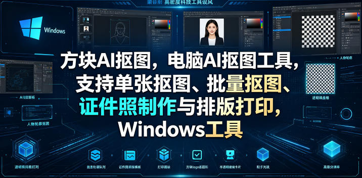 方块AI抠图,电脑AI抠图工具,支持单张抠图、批量抠图、证件照制作与排版打印,Windows工具|无忧资源社