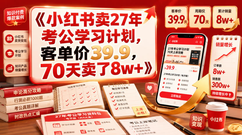 小红书卖27年考公学习计划，客单价39.9，70天卖了8w+！|无忧资源社