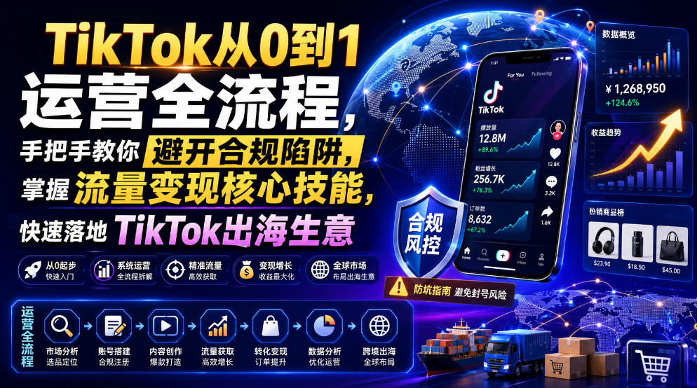 TikTok从0到1运营全流程，手把手教你避开合规陷阱，掌握流量变现核心技能，快速落地TikTok出海生意（更新7月）|无忧资源社