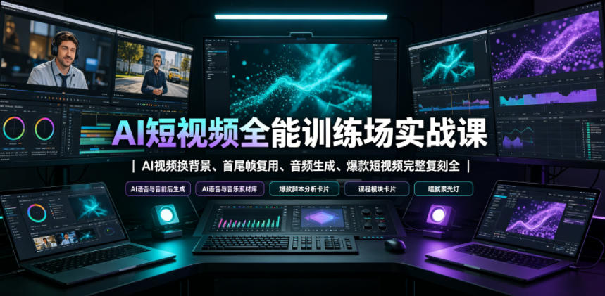 AI短视频全能训练场实战课｜AI视频换背景、首尾帧复用、音频生成、爆款短视频完整复刻全套实操教学|无忧资源社