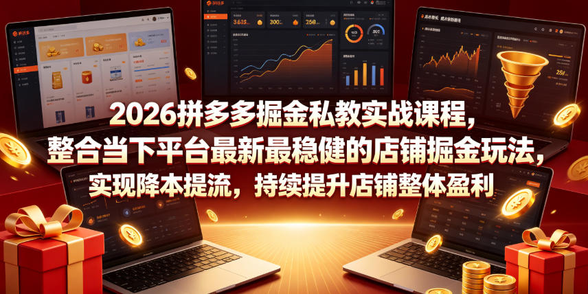 2026拼多多掘金私教实战课程，整合当下平台最新最稳健的店铺掘金玩法，实现降本提流，持续提升店铺整体盈利|无忧资源社