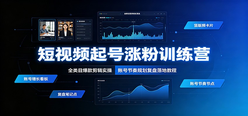短视频起号涨粉训练营：全类目爆款剪辑实操，账号节奏规划复盘落地教程|无忧资源社