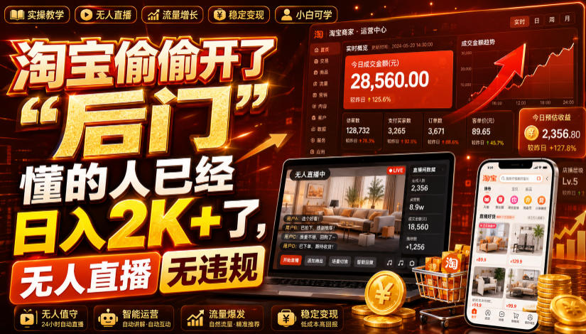 淘宝偷偷开了“后门”,懂的人已经日入2K+了,无人直播无违规,一台电脑=一家24小时营业的线上门店【揭秘】|无忧资源社