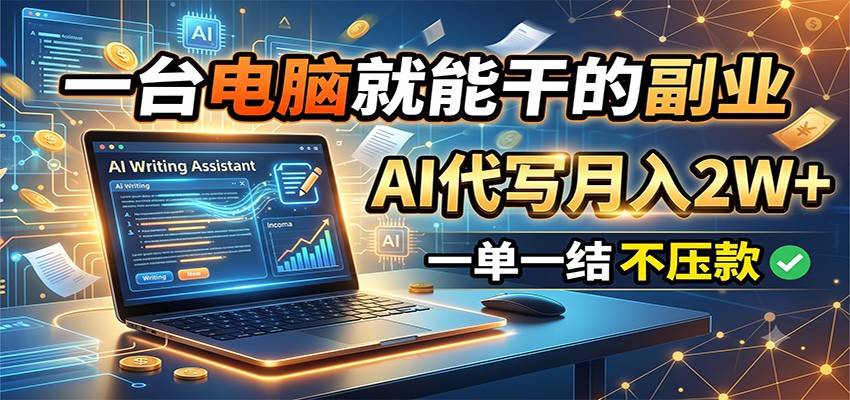 一台电脑就能干的副业,AI代写月入2W+,一单一结不压款|无忧资源社