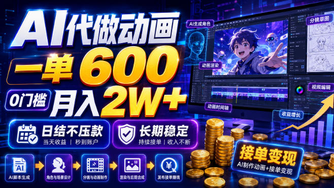 AI代做动画，一单600，0门槛月入2W+，日结不压款，长期稳定【揭秘】|无忧资源社