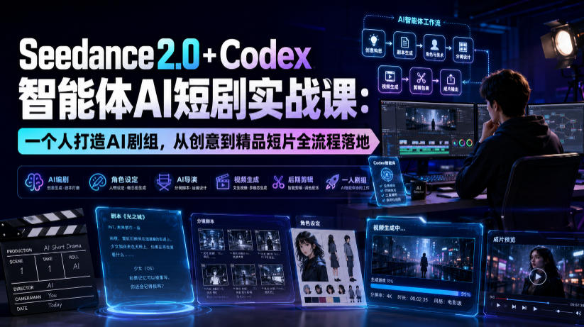 Seedance2.0+Codex智能体AI短剧实战课：一个人打造AI剧组，从创意到精品短片全流程|无忧资源社