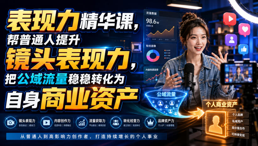 表现力精华课，帮普通人提升镜头表现力，把公域流量稳稳转化为自身商业资产|无忧资源社