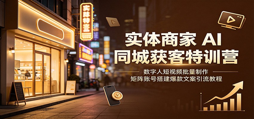 实体商家AI同城获客特训营：数字人短视频批量制作，矩阵账号搭建爆款文案引流教程|无忧资源社