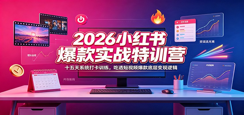 2026小红书爆款实战特训营：十五天系统打卡训练，吃透短视频爆款底层变现逻辑|无忧资源社