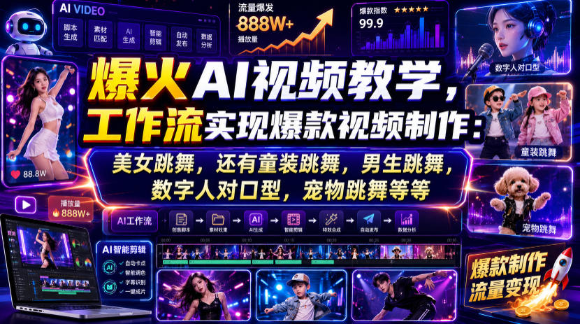 爆火AI视频教学，工作流实现爆款视频制作：美女跳舞，还有童装跳舞，男生跳舞，数字人对口型，宠物跳舞等等|无忧资源社