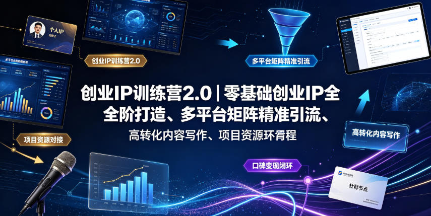 创业IP训练营2.0｜零基础创业IP全阶打造、多平台矩阵精准引流、高转化内容写作、项目资源对接与口碑变现闭环课程|无忧资源社