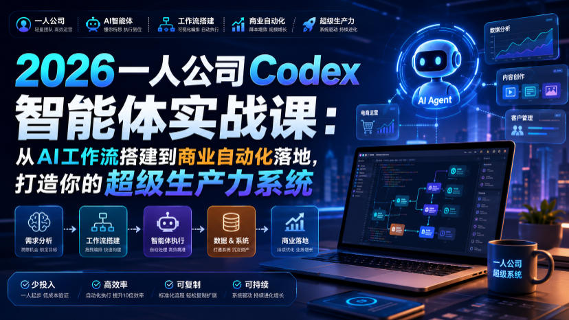 2026一人公司Codex智能体实战课：从AI工作流搭建到商业自动化落地，打造你的超级生产力系统|无忧资源社